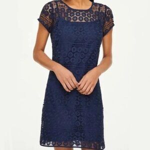 Loft Sheer Navy Lace Shift Dress with Matching Slip - Size 0